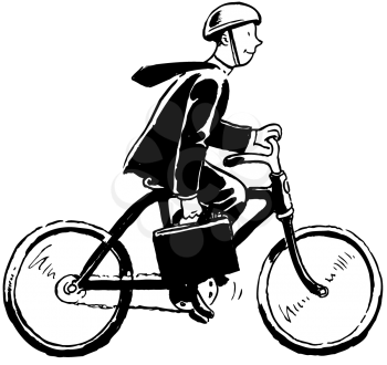Royalty Free Clipart Image of a Business Person Riding a Bike to Work