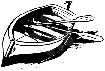 Royalty Free Clipart Image of a Boat and Oars