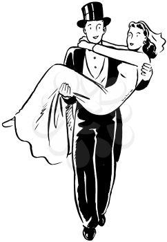 Royalty Free Clipart Image of a Groom Carrying His Bride