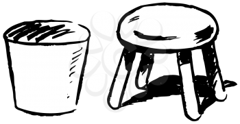 Royalty Free Clipart Image of a Milk Pail and Stool