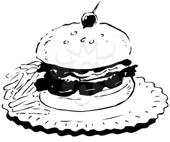 Royalty Free Clipart Image of a Burger and Fries