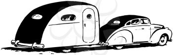 Royalty Free Clipart Image of a Vehicle Pulling a Camper