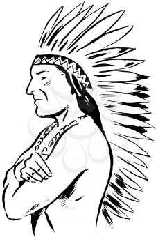 Royalty Free Clipart Image of a Native Chief With Headdress