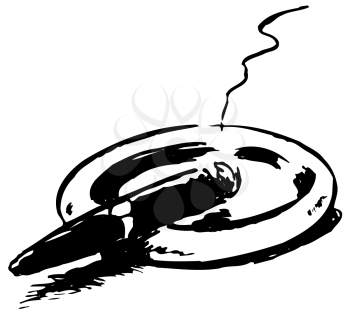 Royalty Free Clipart Image of a Cigar in an Ashtray