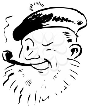 Royalty Free Clipart Image of a Man Wearing a Scottish Tam and Smoking a Pipe