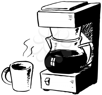 Royalty Free Clipart Image of a Coffeemaker and Cup