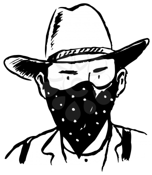 Royalty Free Clipart Image of a Cowboy Wearing a Mask