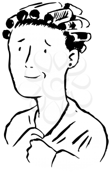 Royalty Free Clipart Image of a Woman in Curlers