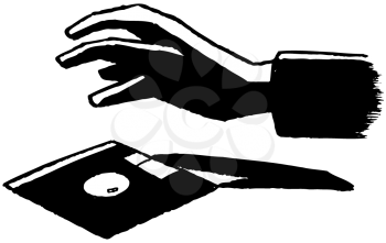 Royalty Free Clipart Image of a Hand Grabbing a Computer Disk