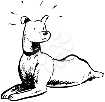 Royalty Free Clipart Image of an Alert Dog Lying Down