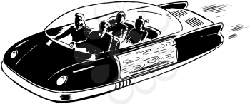 Royalty Free Clipart Image of a Space Age Family Car