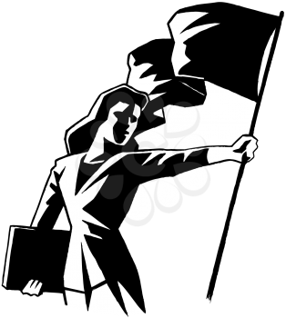 Royalty Free Clipart Image of a Woman Holding a Flag