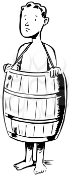 Royalty Free Clipart Image of a Guy in a Barrel