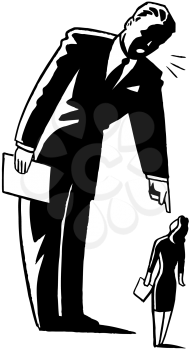 Royalty Free Clipart Image of a Very Large Man Talking Down to a Very Small Woman