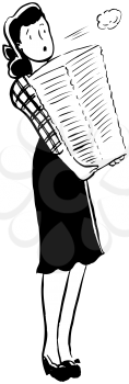 Royalty Free Clipart Image of a Woman Carrying a Stack of Files