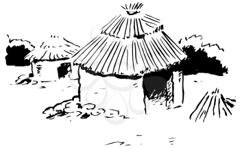 Royalty Free Clipart Image of a Hut Village