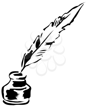 Royalty Free Clipart Image of a Quill Pen and an Inkwell