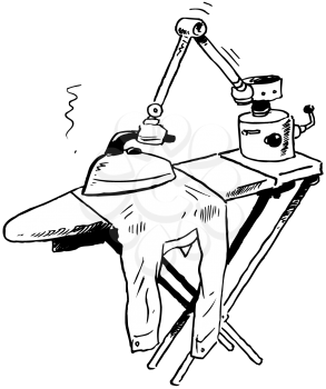 Royalty Free Clipart Image of an Ironing Robot