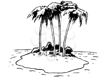 Royalty Free Clipart Image of a Desert Island With Palm Trees
