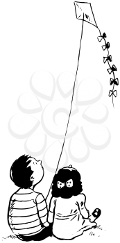 Royalty Free Clipart Image of Flying a Kite