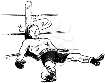 Royalty Free Clipart Image of a Knocked Out Boxer