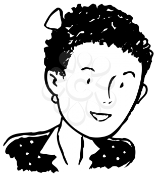 Royalty Free Clipart Image of a Woman With Short Hair Wearing a Polka Dot Dress