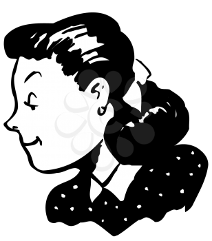 Royalty Free Clipart Image of a Lady in a Polka Dot Dress With a Ribbon In Her Hair