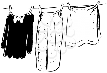 Royalty Free Clipart Image of Clothes on the Line