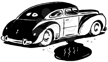 Royalty Free Clipart Image of a Leaky Vintage Car