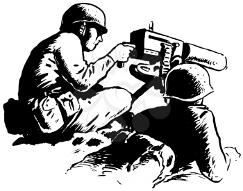 Royalty Free Clipart Image of a Machine Gunner