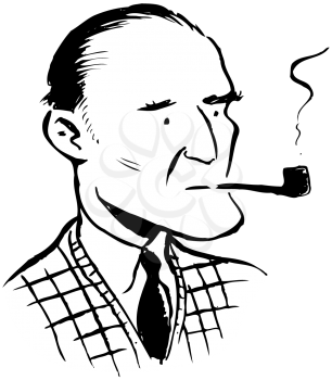 Royalty Free Clipart Image of a Man Smoking a Pipe