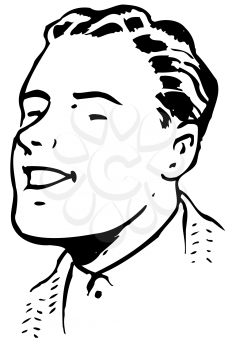 Royalty Free Clipart Image of a Man With a Smile and Wavy Hair