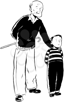 Royalty Free Clipart Image of a Little Boy and His Grandfather