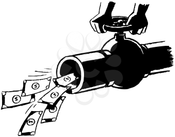 Royalty Free Clipart Image of a Pipe With Money Coming Out