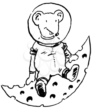 Royalty Free Clipart Image of a Mouse on the Moon