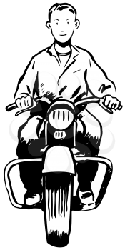 Royalty Free Clipart Image of a Guy Riding on a Motorcycle
