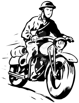 Royalty Free Clipart Image of an Army Motorcyclist
