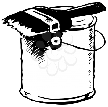 Royalty Free Clipart Image of a Paintbrush and Pail