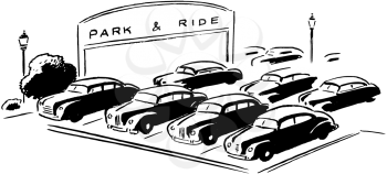 Royalty Free Clipart Image of a Park and Ride Parking Lot