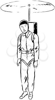 Royalty Free Clipart Image of a Guy With a Propeller