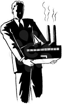 Royalty Free Clipart Image of a Man Holding a Factory