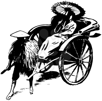 Royalty Free Clipart Image of a Woman in a Rickshaw