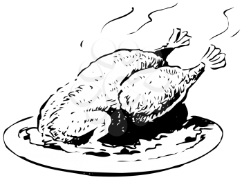 Royalty Free Clipart Image of Roast Turkey on a Plate