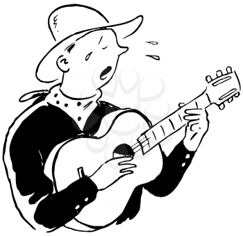 Royalty Free Clipart Image of a Cowboy Singing Sad Songs