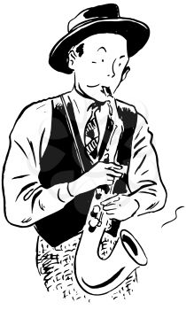 Royalty Free Clipart Image of a Sax Player