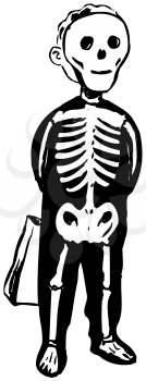 Royalty Free Clipart Image of a Child in a Skeleton Costume