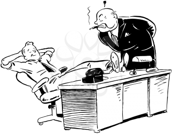 Royalty Free Clipart Image of an Office Worker Caught Slacking Off