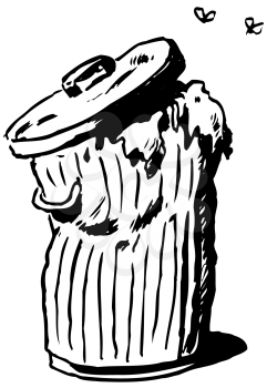 Royalty Free Clipart Image of a Trash Can and Flies