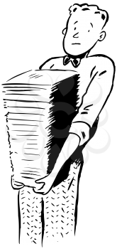 Royalty Free Clipart Image of a Man Carrying a Pile of Papers