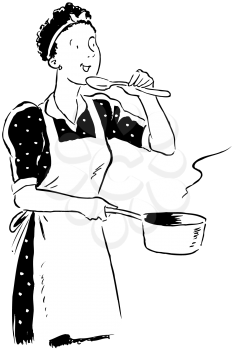 Royalty Free Clipart Image of a Cook Tasting the Food